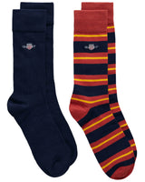 GANT Mens 2-Pack Shield Rugger Stripe Socks Gift Box Iron Red