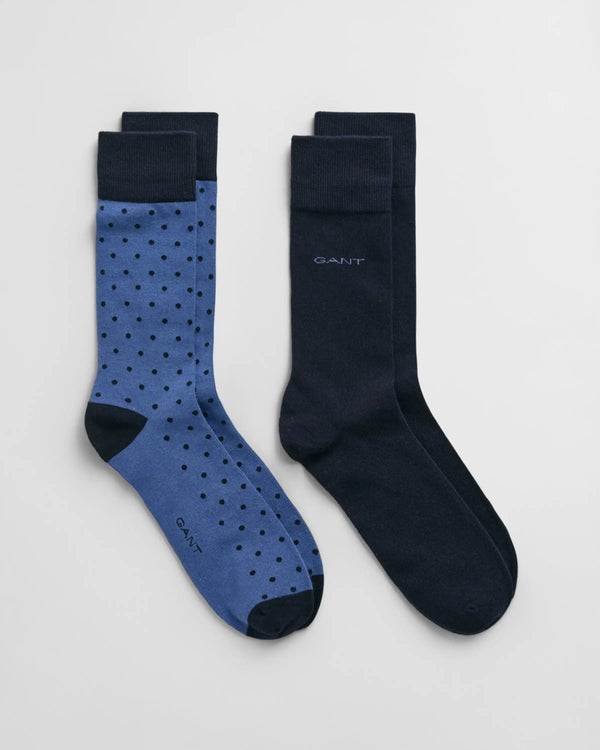 GANT Mens 2-Pack Solid And Dot Socks Vintage Blue Northern Ireland