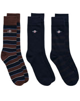 GANT Mens 3-Pack Shield Tie Stripe Socks Gift Box Evening Blue