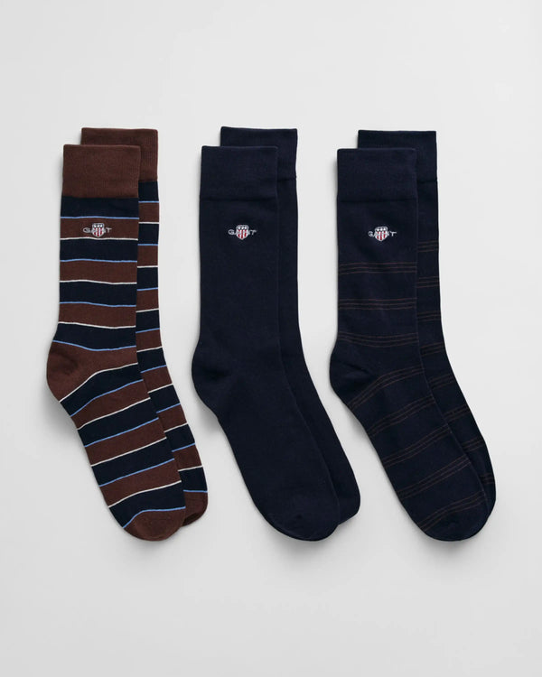 GANT Mens 3-Pack Shield Tie Stripe Socks Gift Box Evening Blue