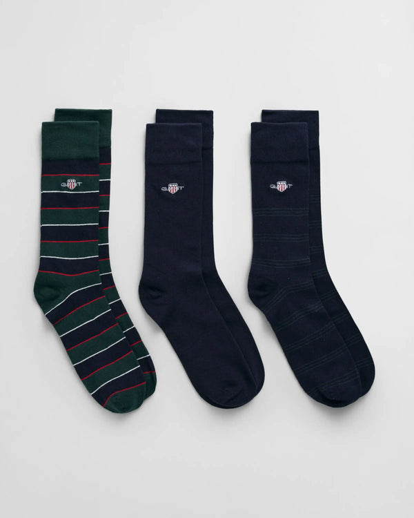 GANT Mens 3-Pack Shield Tie Stripe Socks Gift Box Tartan Green