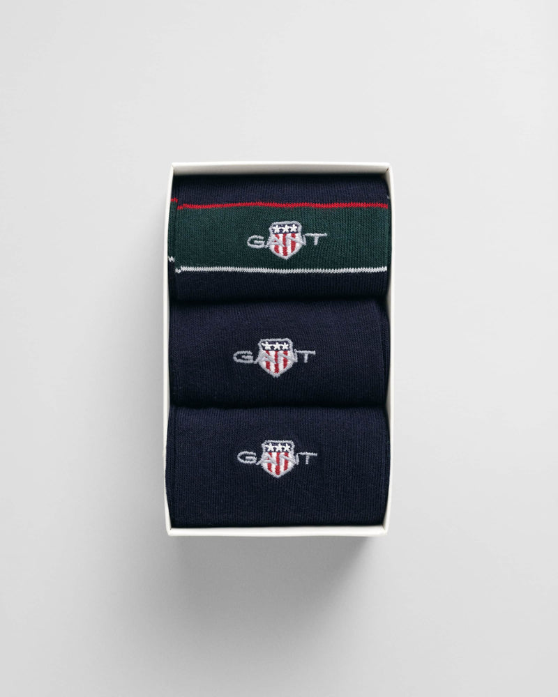 GANT Mens 3-Pack Shield Tie Stripe Socks Gift Box Tartan Green