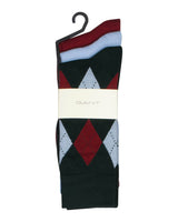 GANT Mens Argyle Stripe And Rib Socks 3 Pack Tartan Green Northern
