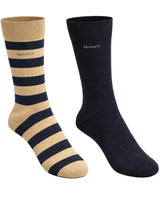 GANT Mens Barstripe & Solid Socks 2 Pack Dark Khaki Northern Ireland