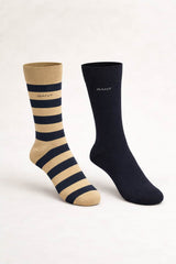 GANT Mens Barstripe & Solid Socks 2 Pack Dark Khaki Northern Ireland
