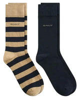 GANT Mens Barstripe & Solid Socks 2 Pack Dark Khaki Northern Ireland