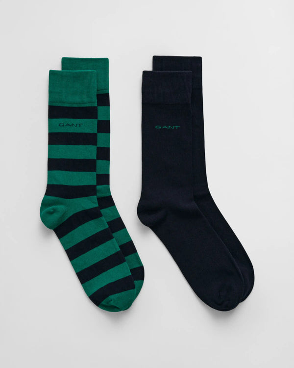 GANT Mens Barstripe & Solid Socks 2 Pack Deep Green Northern Ireland