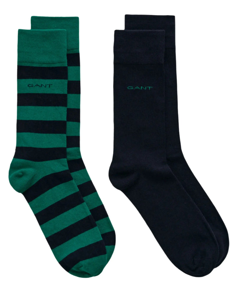 GANT Mens Barstripe & Solid Socks 2 Pack Deep Green Northern Ireland