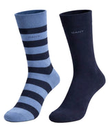 GANT Mens Barstripe & Solid Socks 2 Pack Denim Blue Melange Northern