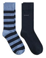 GANT Mens Barstripe & Solid Socks 2 Pack Denim Blue Melange Northern
