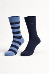 GANT Mens Barstripe & Solid Socks 2 Pack Denim Blue Melange Northern