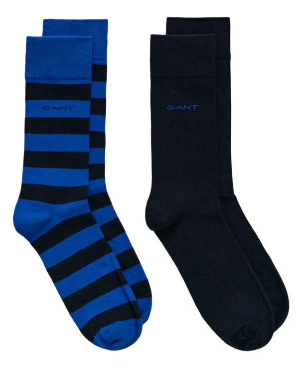 GANT Mens Barstripe & Solid Socks 2 Pack Lapis Blue Northern Ireland