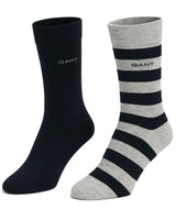 GANT Mens Barstripe & Solid Socks 2 Pack Light Grey Melange Northern