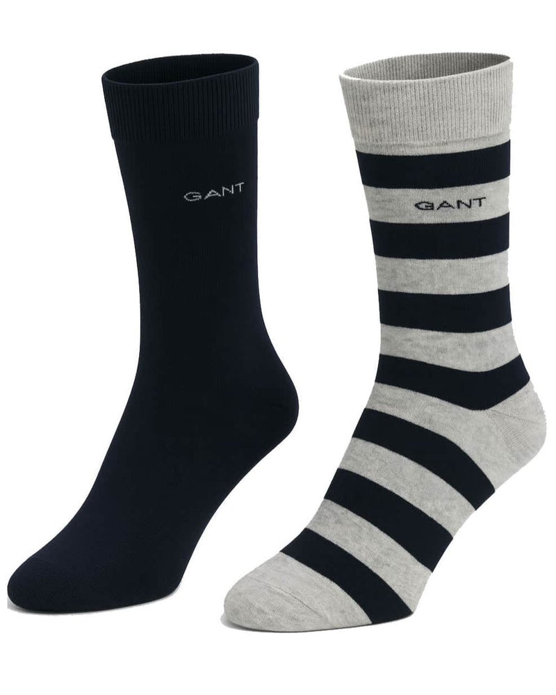 GANT Mens Barstripe & Solid Socks 2 Pack Light Grey Melange Northern