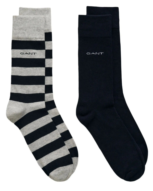 GANT Mens Barstripe & Solid Socks 2 Pack Light Grey Melange Northern