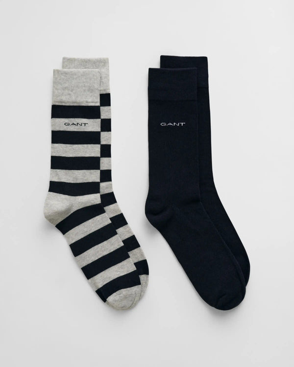 GANT Mens Barstripe & Solid Socks 2 Pack Light Grey Melange Northern