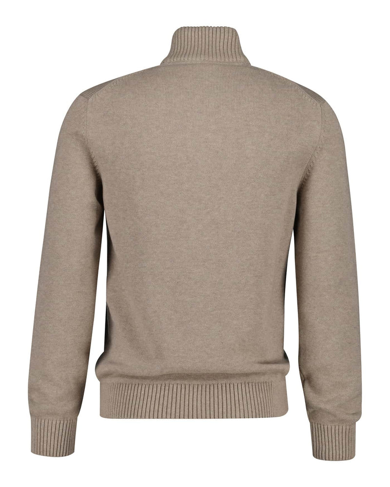 GANT Mens Casual Cotton Half Zip Dark Sand Melange Northern Ireland
