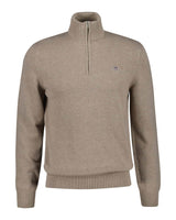 GANT Mens Casual Cotton Half Zip Dark Sand Melange Northern Ireland
