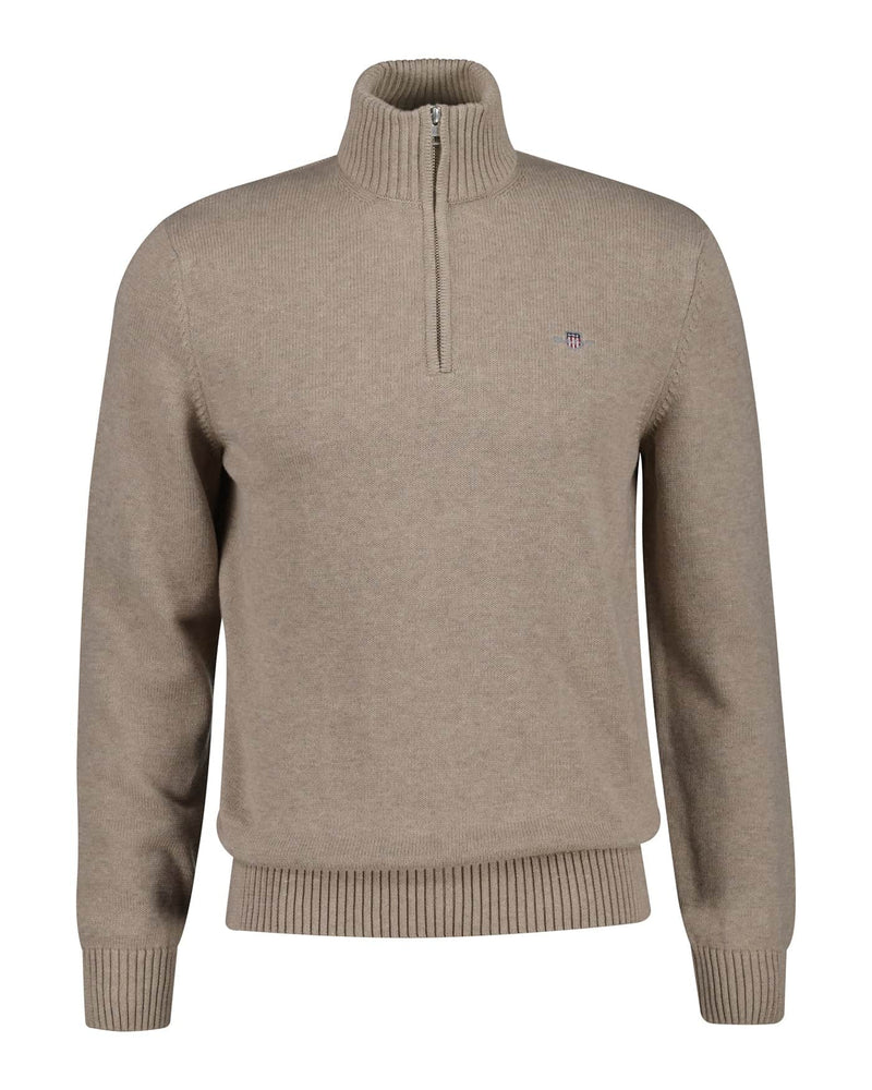GANT Mens Casual Cotton Half Zip Dark Sand Melange Northern Ireland