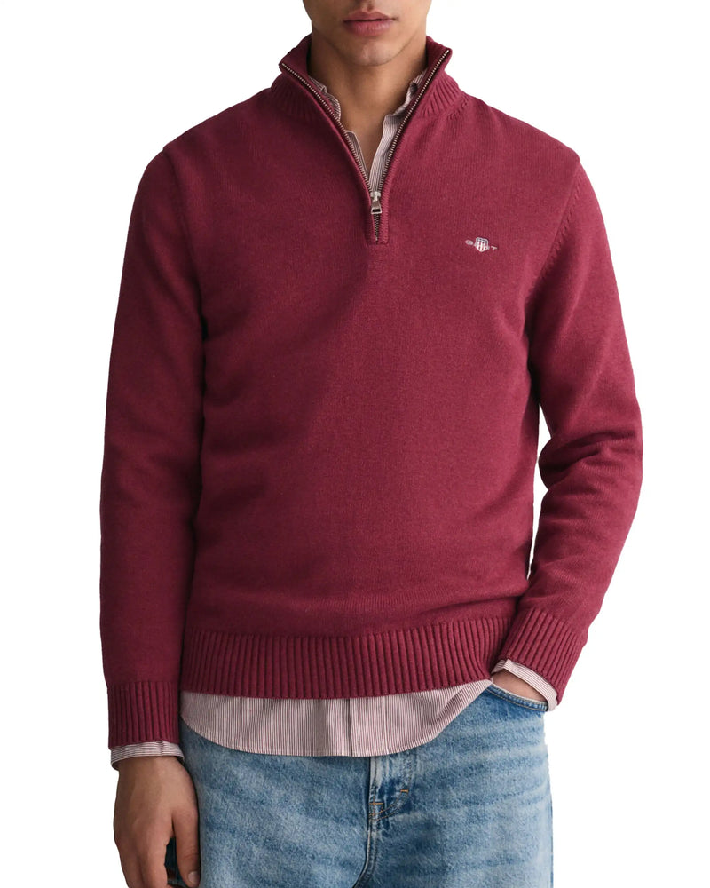 GANT Mens Casual Cotton Half Zip Sweater 8030170-604 Plumped Red