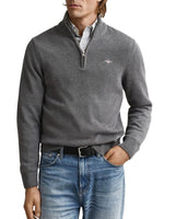 GANT Mens Casual Cotton Half Zip Sweater Dark Grey Melange Northern