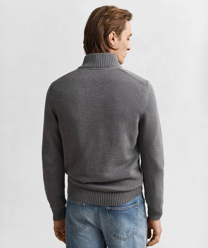 GANT Mens Casual Cotton Half Zip Sweater Dark Grey Melange Northern