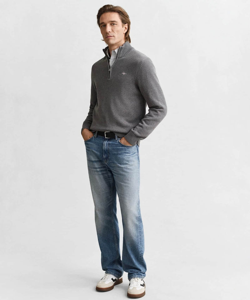 GANT Mens Casual Cotton Half Zip Sweater Dark Grey Melange Northern