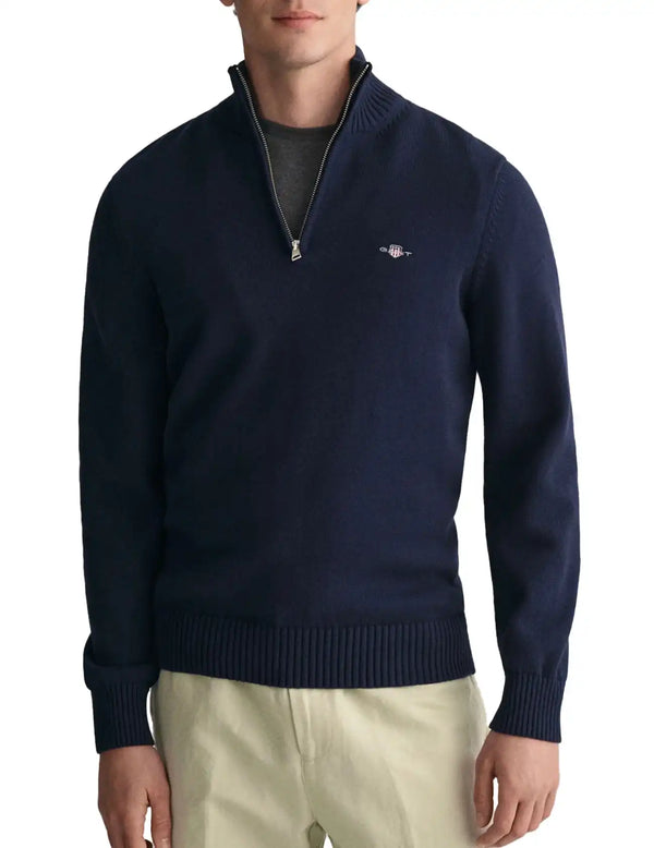 GANT Mens Casual Cotton Half Zip Sweater Evening Blue Northern