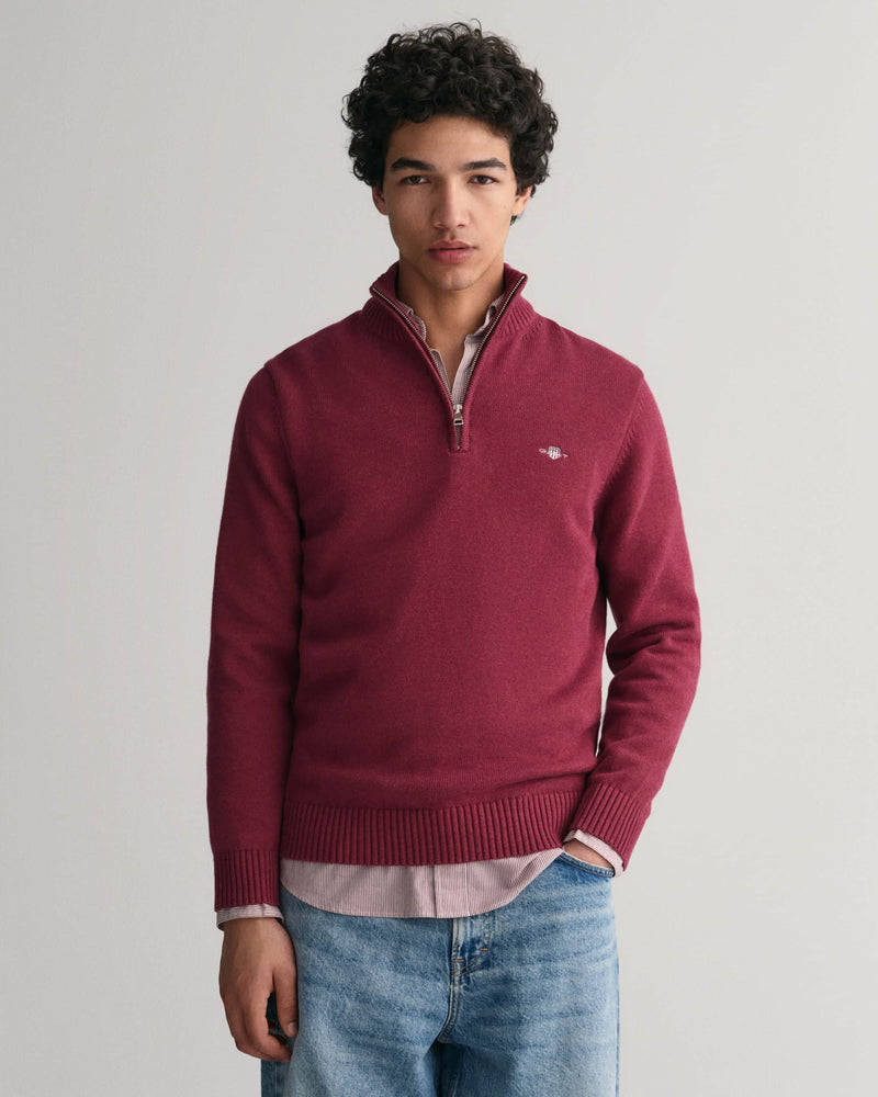GANT Mens Casual Cotton Half Zip Sweater 8030170-604 Plumped Red