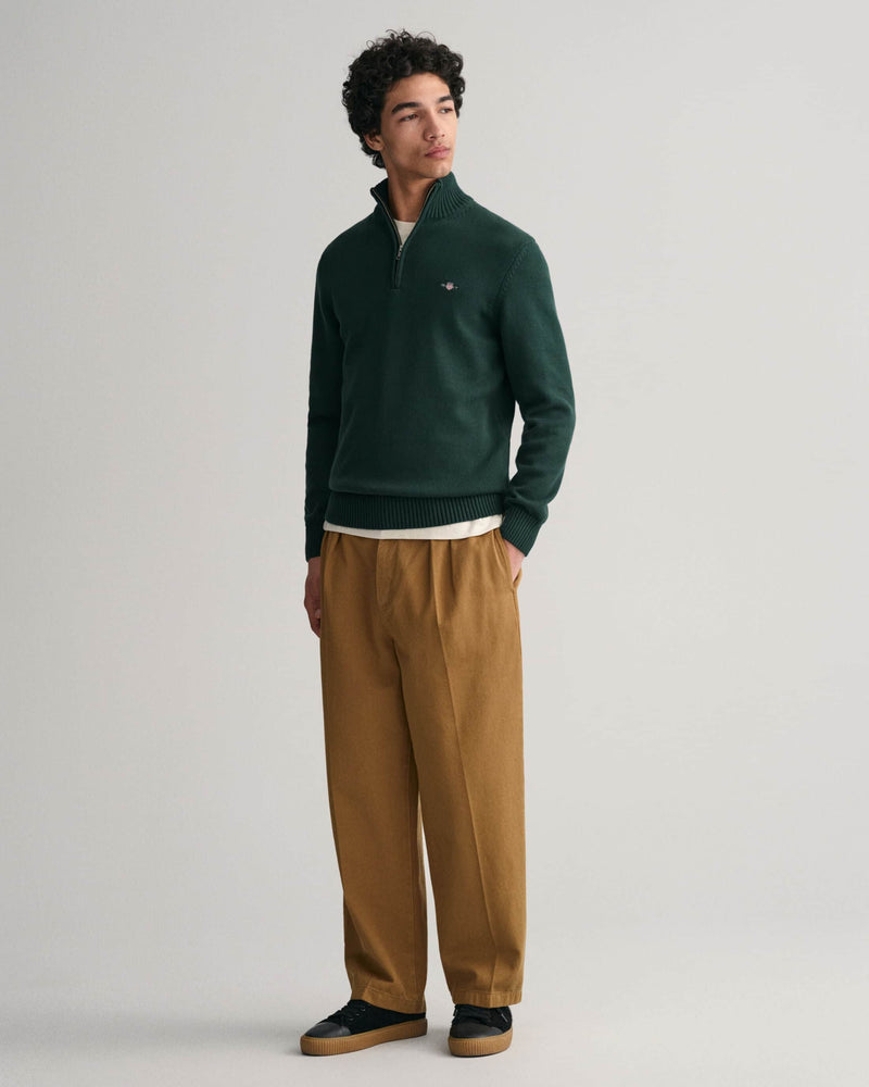 GANT Mens Casual Cotton Half Zip Sweater 8030170-374 Tartan Green
