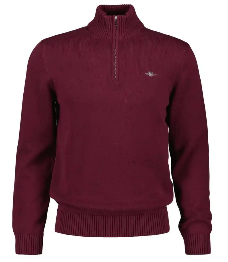 GANT Mens Casual Cotton Half Zip Sweater Wine Red Northern Ireland