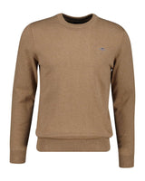 GANT Mens Classic Cotton Crew Neck Dark Sand Melange Northern Ireland