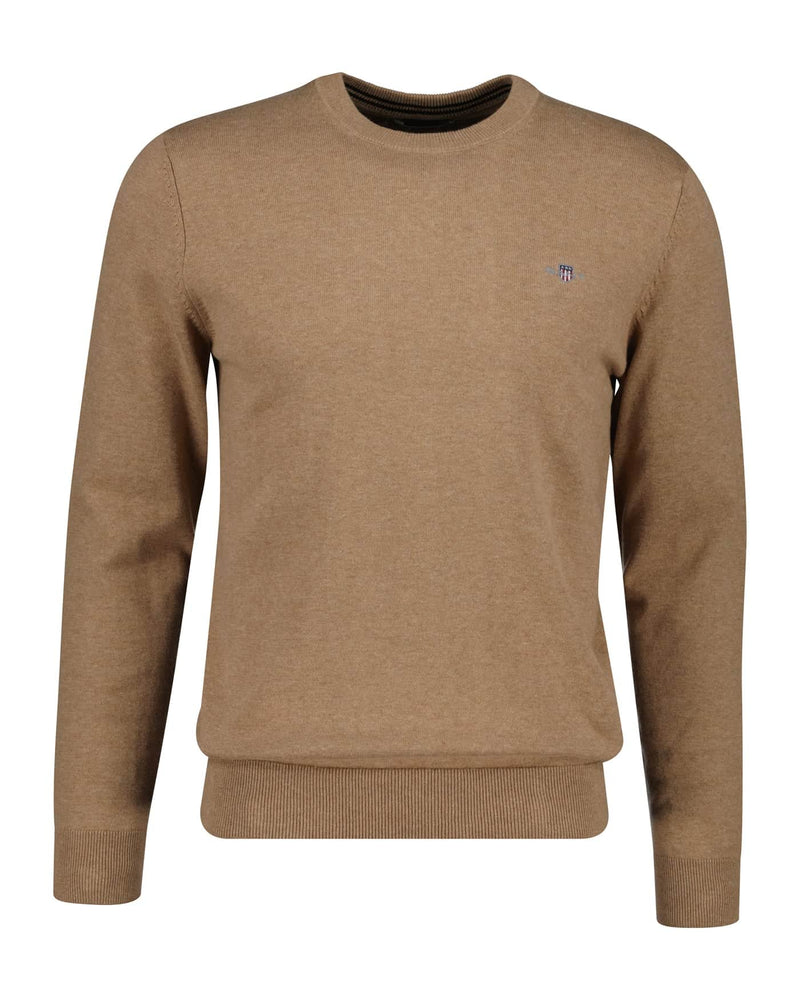 GANT Mens Classic Cotton Crew Neck Dark Sand Melange Northern Ireland