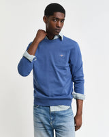 GANT Mens Classic Cotton Crew Neck Sweater Vintage Blue Northern