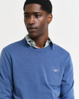 GANT Mens Classic Cotton Crew Neck Sweater Vintage Blue Northern