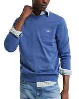 GANT Mens Classic Cotton Crew Neck Sweater Vintage Blue Northern