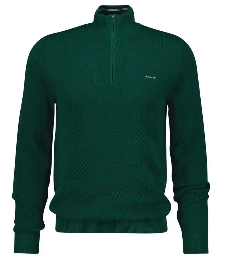 GANT Mens Cotton Pique Half Zip Jumper Deep Forest Green Northern