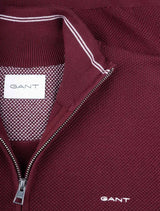 GANT Mens Cotton Pique Half Zip Jumper Rich Wine Northern Ireland