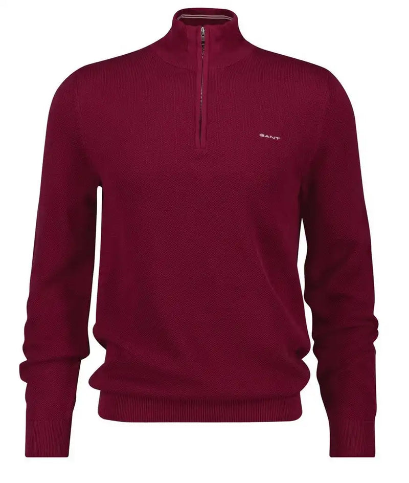 GANT Mens Cotton Pique Half Zip Jumper Rich Wine Northern Ireland