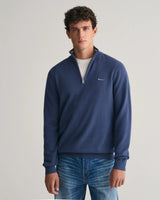 GANT Mens Cotton Pique Half Zip Sweater Dusty Blue Sea Northern