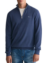 GANT Mens Cotton Pique Half Zip Sweater Dusty Blue Sea Northern