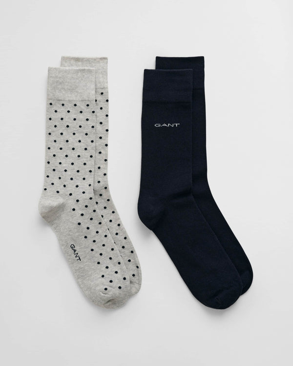 GANT Mens Dot & Solid Socks 2 Pack Light Grey Melange Northern