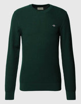 GANT Men’s Micro Cotton Texture Crew Neck Sweater Tartan Green