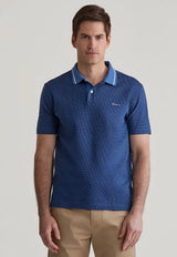 GANT Mens Micro Houndstooth Polo Shirt Vintage Blue Northern Ireland