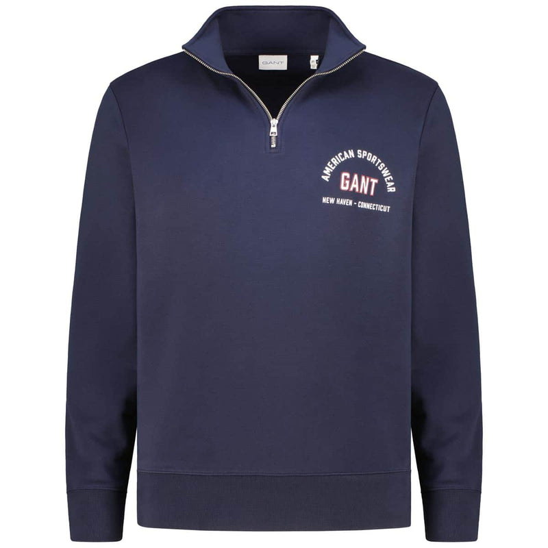 GANT Mens Printed Graphic Half Zip Evening Blue Northern Ireland