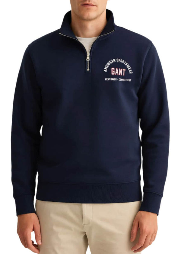 GANT Mens Printed Graphic Half Zip Evening Blue Northern Ireland