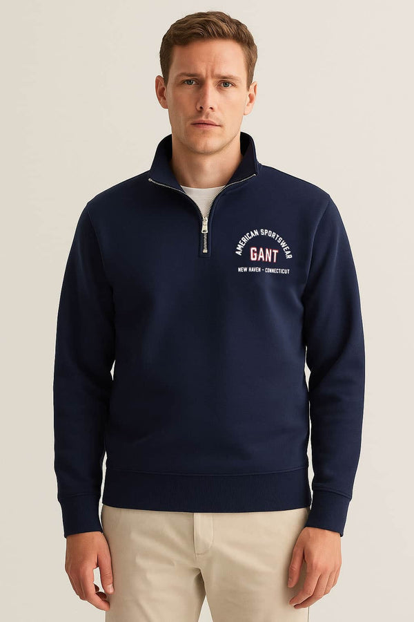 GANT Mens Printed Graphic Half Zip Evening Blue Northern Ireland