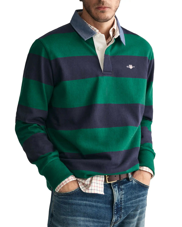 GANT Mens Regular Chambray Stripe Heavy Rugger Deep Forest Green