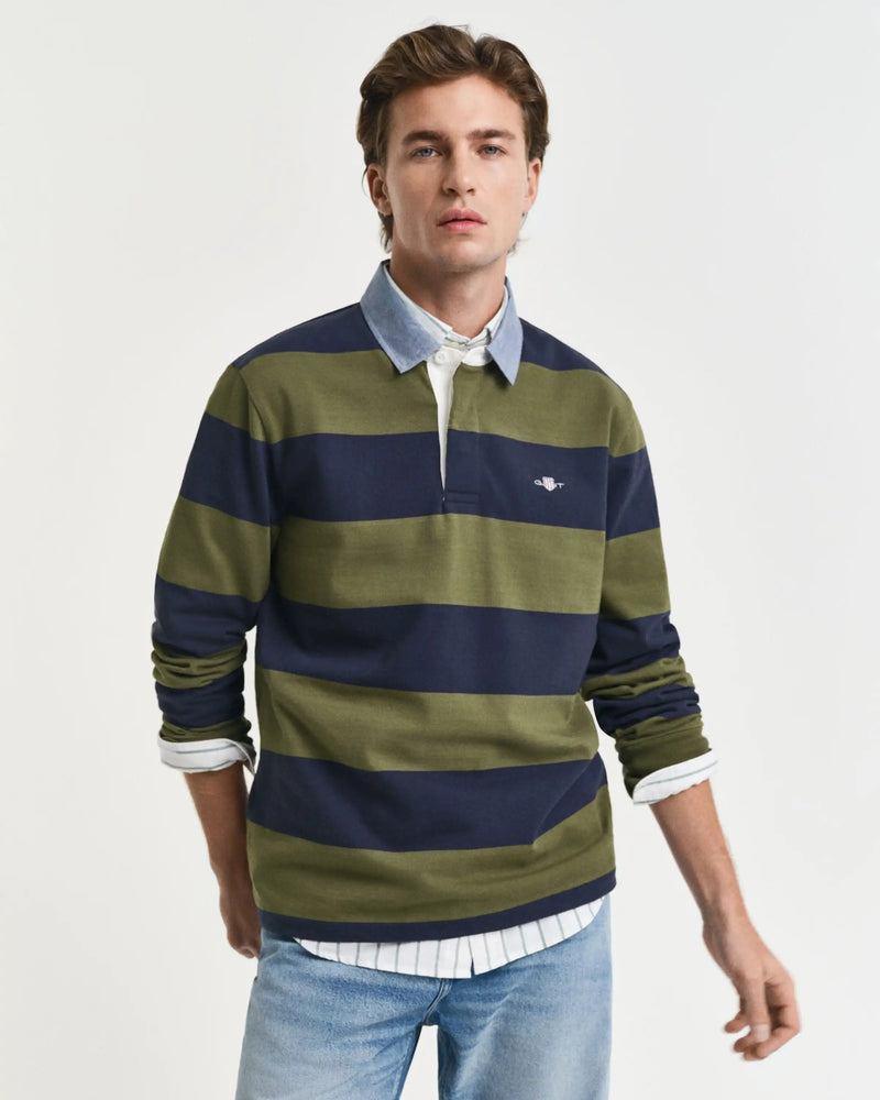 GANT Mens Regular Chambray Stripe Heavy Rugger Moss Green Northern