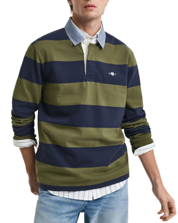 GANT Mens Regular Chambray Stripe Heavy Rugger Moss Green Northern